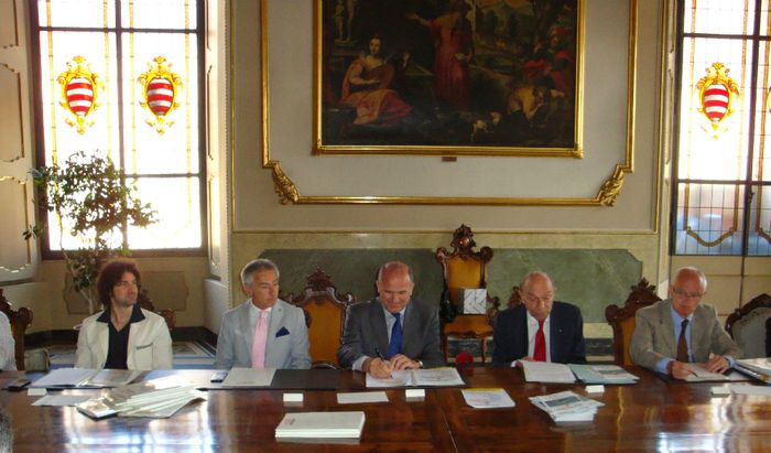 Da sinistra Carlalberto Ghidotti, Tancredi Bruno di Clarafond, Oreste Perri, Gianluigi Romanini e Alceste Bartoletti