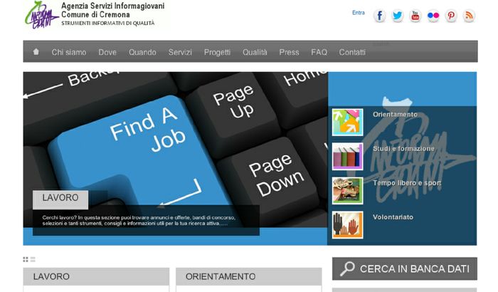 Uno screenshot della nuova veste del portale Informagiovani