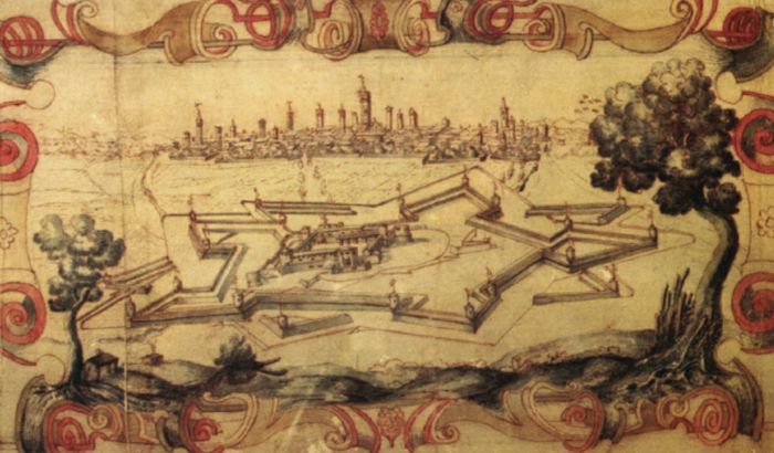 La pianta esagonale del castello di S. Croce in una mappa del 1685