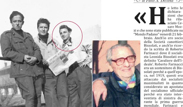 Claudio Fedeli (nel cerchio) in una fotoche risaleal 1944 e (nel riquadro) com’è oggi