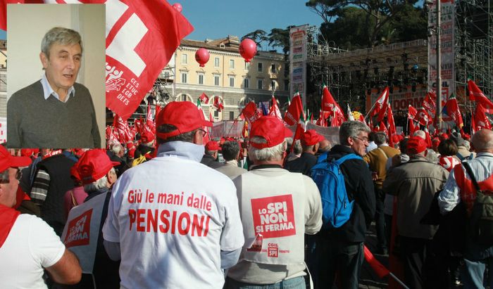 Una manifestazione dello Spi Cgil e Roberto Carenzi