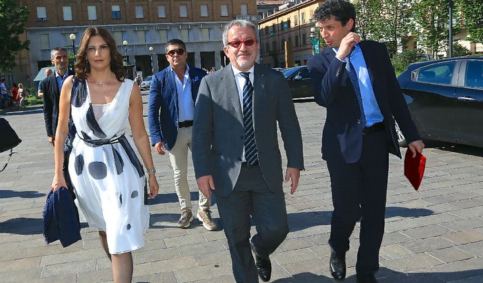 Roberto Maroni col sindaco Galimberti e l'assessore Cappellin