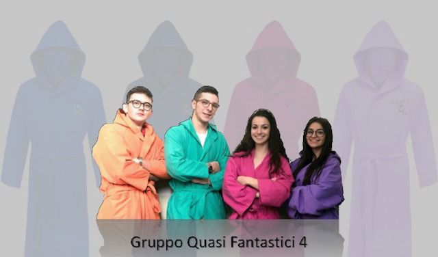 QUASIFANTASTICI4
Componenti del gruppo: Jacopo Mazzolari, Alessandro Ardia, Michela Lo Monaco, Maddalena Nardiello.
generazione creativa