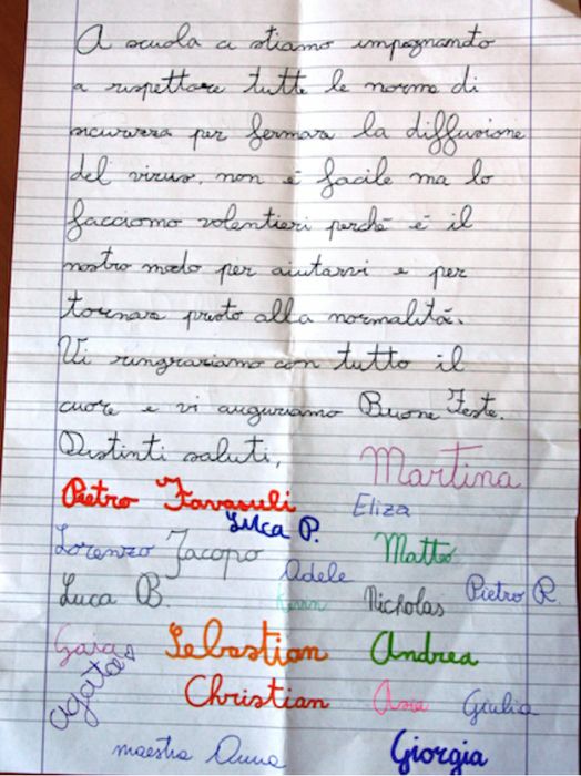 Lettera dei bambini della Scuola primaria del Boschetto
