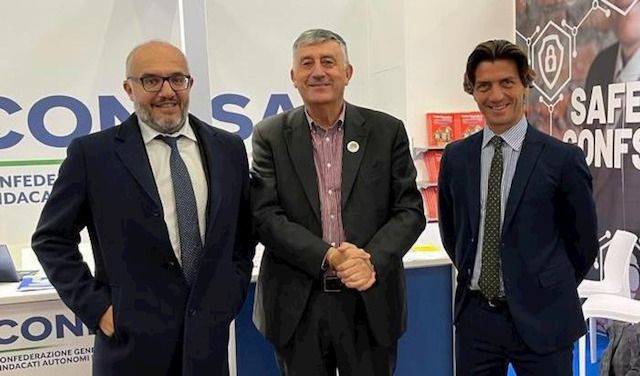 Da sinistra: Berlino Tazza, presidente di Sistema Impresa; Giovanni Luciano, presidente osservatorio sicurezza Confsal; Matteo Pariscenti, direttore generale Ebiten