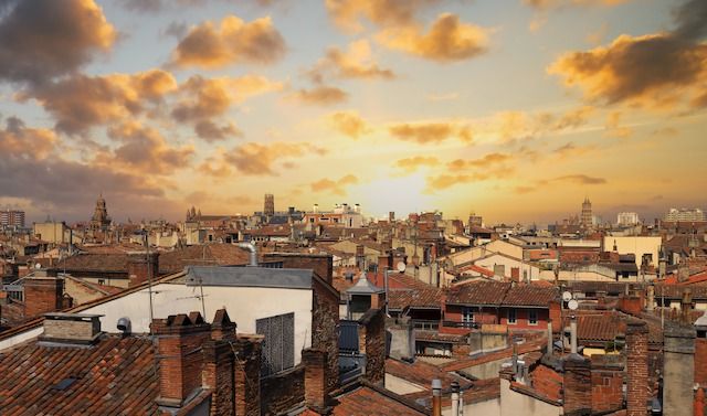 View of Toulouse roofs at sunset, France, Europe.